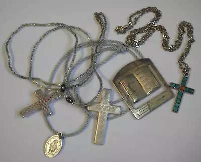 Vintage Lot Of 5 Religious Items Pendant Necklace Pocket Cross Medal Bookmark • $10