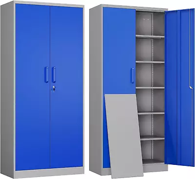 Yizosh Metal Garage Storage Cabinet With 2 Doors And 5 Adjustable Shelves - 71   • $151.99