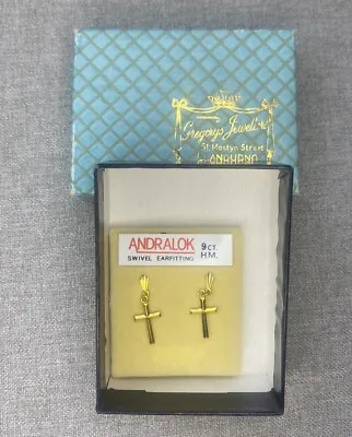 9ct Gold Cross Christening Earrings • £45