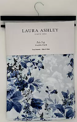 Laura Ashley Pole Top Joyce Floral Drapes Curtains (2) ~ 38 X 96 ~ Blue • $59.95