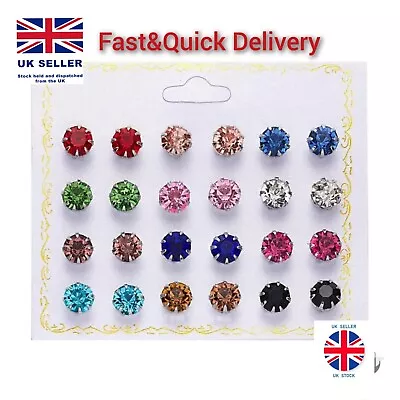 A Set Of 12 Pairs Multic Cubic Zirconia Stud Earrings Small Round CZ Set Pack UK • £7