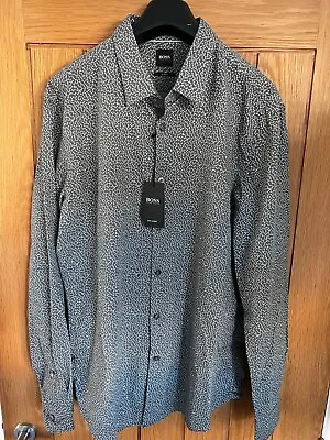 Hugo Boss Ronni Slim Fit Italian Shirt Grey & White RRP £119 BRAND NEW WITH TAGS • £45