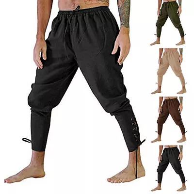 Men Medieval Renaissance Pirate Knight Trousers Lace Up Pants Cosplay Costume • £15.05