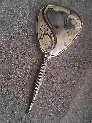 Vintage Brass And Silver Plate Hand Mirror Floral Design Collectible 14” Long • $10