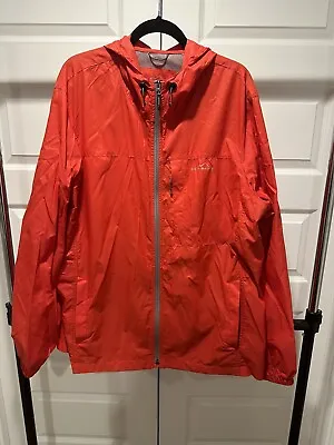 Eddie Bauer Rain Jacket Mens XL Red Orange Hood Packable Nylon Coat XL • $37.99