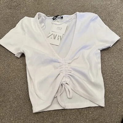 Zara White Cropped Skirry Ribb Top  - Small New With Tag • £4.50