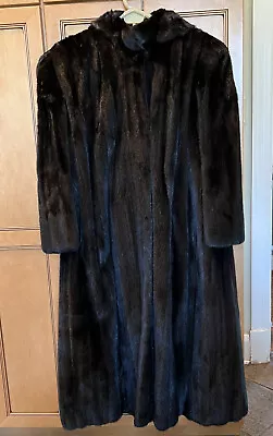 Black Diamond Long Mahogany Mink Fur Coat Removable Hood Vintage Becky Bisoulis • $675