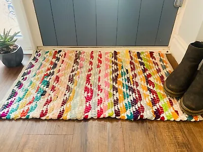 Rainbow Chindi Rug - Recycled Cotton Indian Sustainable Boho Hippie Fairtrade • £19.95