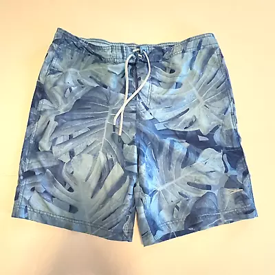 Speedo Men Swim Trunks Sz M Board Shorts Mesh Built-in Briefs Dark Blue Hawaiian • $9.25