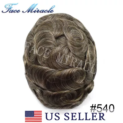 Mens Toupee Lace Center Human Hair System Replacement Poly Around Hairpiece Wigs • $217.55