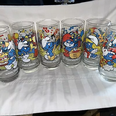 Vintage - Complete Set Of Six (6) - Hardee's Peyo Smurf Glasses - 1983 - Nice!!! • $40