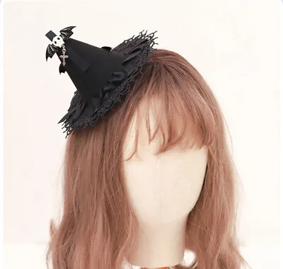 Gothic Girls Black   Fascinator Gothic Lolita Mini Witch Hat With Hair Clip • $16.99