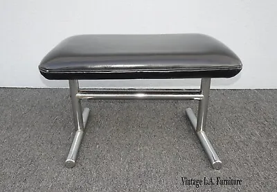 Vintage Mid Century Modern Chrome Bench W Black Vinyl Fabric • $450