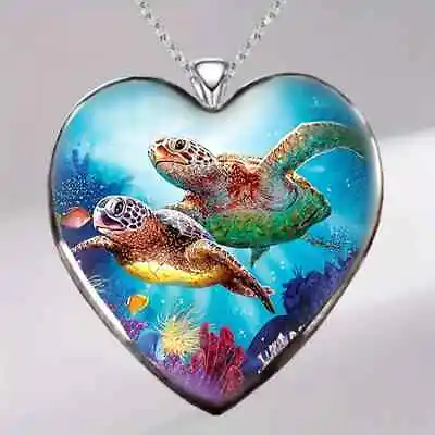 Heart-Shape Turtle Pattern Pendant Necklace • $10.88