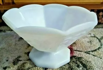 Vintage White Milk Glass Footed Bowl Grape Vine Pattern 9  Diameter  • $9.49