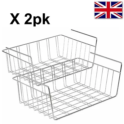 2pcs Large Under Shelf Storage Basket Rack Kitchen Cupboard Organiser Heavy Duty • £15.99