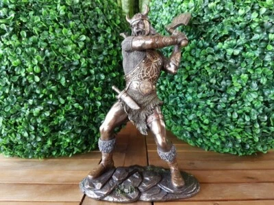 Viking Warrior Axe Bronze Statue Knife Decor Figure Shield Solid Real Norse Odin • £150.70
