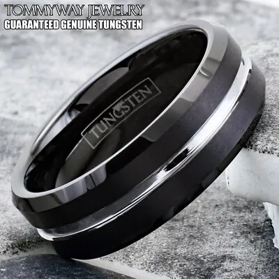 Tungsten Carbide Men's Ring Black Thin Silver Line Band Corrections Officer • $14.99