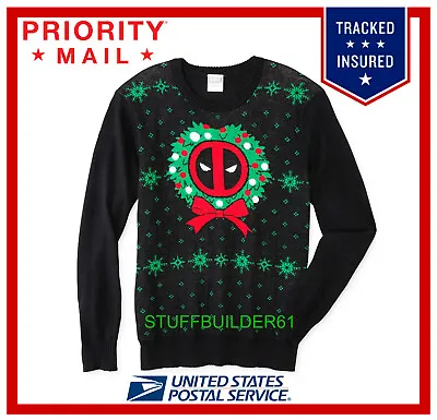 $30 • Buy New M L Marvel Deadpool Comic Movie Men's Christmas Fun Sweater - PRIORITY SHIP!