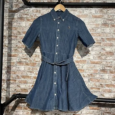 Polo Ralph Lauren Girls Denim Belted Fit-and-Flare Dress Size 12 Button Down • $6.50