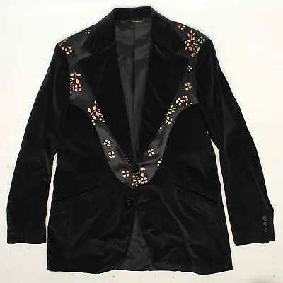 VTG Courageous Clothes Mens Western Blazer 40R Black Velvet Floral Painted Satin • $189.99