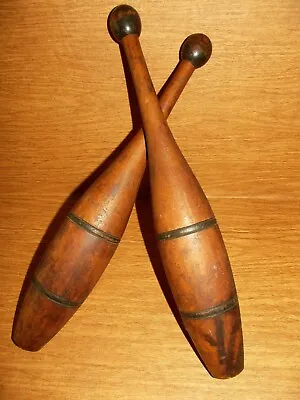 Vtg 2 Hard Wooden Indian Club's Juggling Pins 16.5   - 18 Oz Free S/H • $99.99