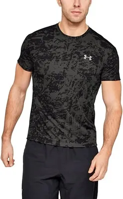 Under Armour Men's Large Stride Printed Running Short Sleeve Shirt Black B464 • $25.37