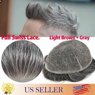 Mens Toupee Hairpiece Full SWISS LACE Basement Wig Human Hair Replacement System • $217.55