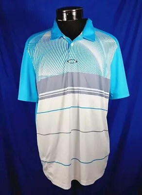 Oakley Polo Shirt Blue White Short Sleeve Golf Men's Size Large Regular Fit • $18.99