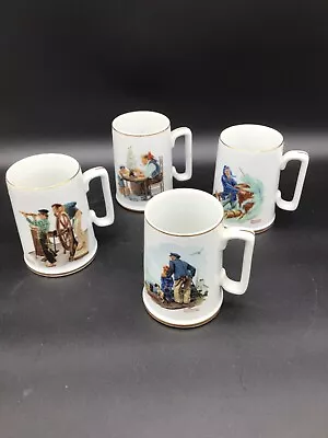 Set Of 4 Vintage 1985 Norman Rockwell Museum Coffee Mugs Cups White / Gold Trim • $36