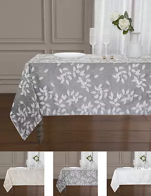 Raised Jacquard Floral Leaves Fabric Tablecloth - Assorted Colors & Sizes • $27.99