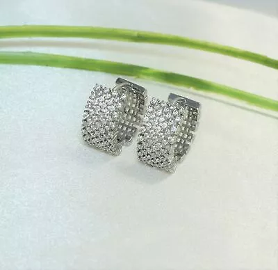 Micro Pave Huggie Earrings Silver Plated CZ Dainty Hoop Earrings Gift For Her • $18.69