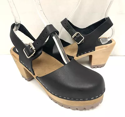 MIA Abba Women’s Size 8.5-9 Black Leather Ankle Strap Clog Shoes RL-41* • £67.48