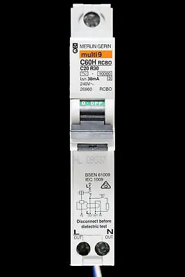 MERLIN GERIN 20 AMP CURVE C 10kA 30mA RCBO TYPE AC C60HC20R30 26860 • £24.99