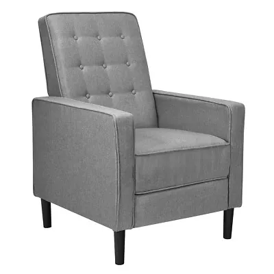 Mid-Century Push Back Recliner Chair Fabric Tufted Single Sofa W/Footrest Grey • $129.99