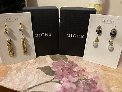 MICHE Drop Base And Chain Tassel Panther Pearl Accent Set Gold Pierced Earrings • $25
