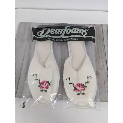 Vintage Dearfoams White And Rose Slippers Size XL 9 1/2-10 1/2 DF 242 DIMWH • $24.97