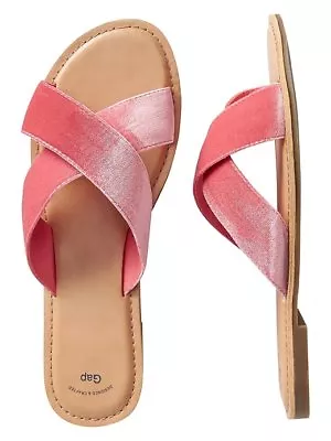 Gap Factory Pink Slide Cross Velvet Flat Sandals 6 8 9 10 $35 NWT • $7.95