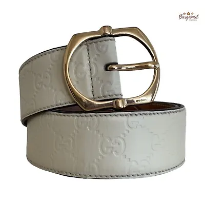 Authentic Gucci Cream GG Embossed Signature Leather Gold Pin Buckle Belt 90/36 • $335