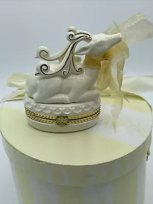 Reindeer Hinged Trinket Box White Gold Christmas Mud Pie 1999 W/ Ornate Box • $39.95