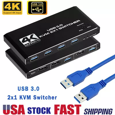 HDMI KVM Switch 2X1 4K 60Hz HDCP2.3 Dual Port USB 3.0 KVM Switcher With Hotkey • $31.99