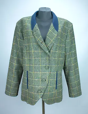 Jack Murphy Tweed Jacket Womens UK 18 EU46 Green Check Shetland Moon Wool Blazer • £90
