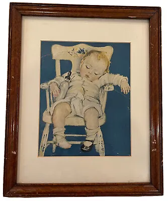 Vintage Maud Tousey Fangel Litho Print Sleeping Baby In High Chair W/ Bottle • $23.51