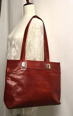 Marino Oriandi Embossed Red Leather Designer Large Purse Bag Tote Zipper • $67.99