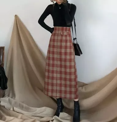 Ladies Brown Tartan Check Soft  Long Country Classic Plaid Womans  Skirt  8 • £45