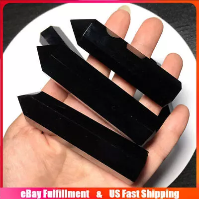 60-70mm Natural Black Obsidian Quartz Crystal Point Wand Tower Obelisk Healing • $8.26