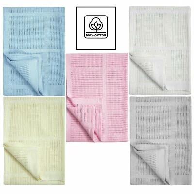 £7.99 • Buy NEW Baby Cellular Blanket Soft Touch 100% Cotton For Crib Pram Cot Bed 70 X 90cm