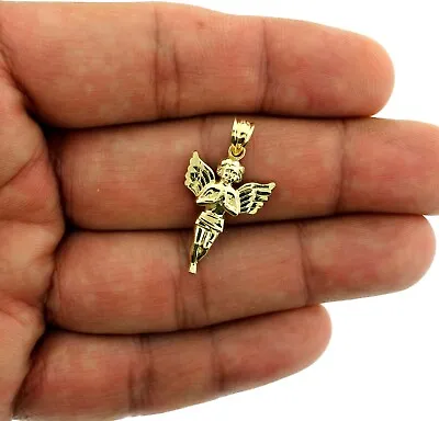 Real 10K Yellow Gold Diamond Cut Praying Angel Pendant 10KT Gold Mens Women • $79.99