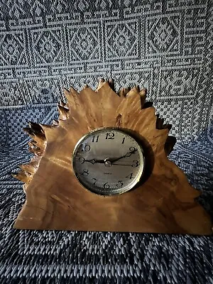 Vtg Charles Elkan Burl Wood CLOCK Works Fine Woodworking NW Mcm Birds Eye Maple • $34.99