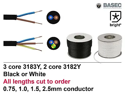 £1.97 • Buy OFFER Flexible Mains Cable 2 & 3 Core Black White 0.75, 1, 1,5, 2.5mm Wire Round